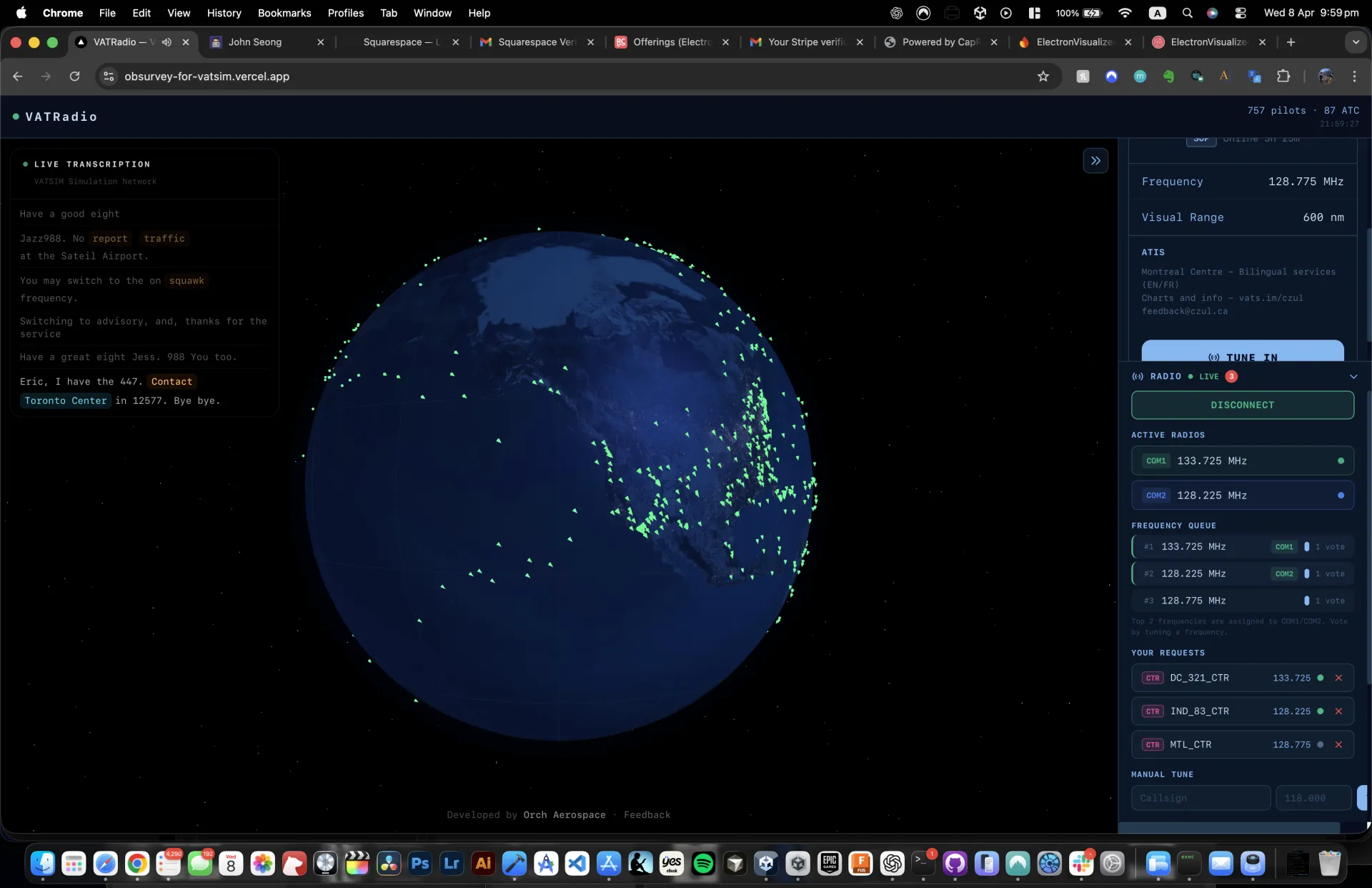 VATRadio — Desktop view with controller panel